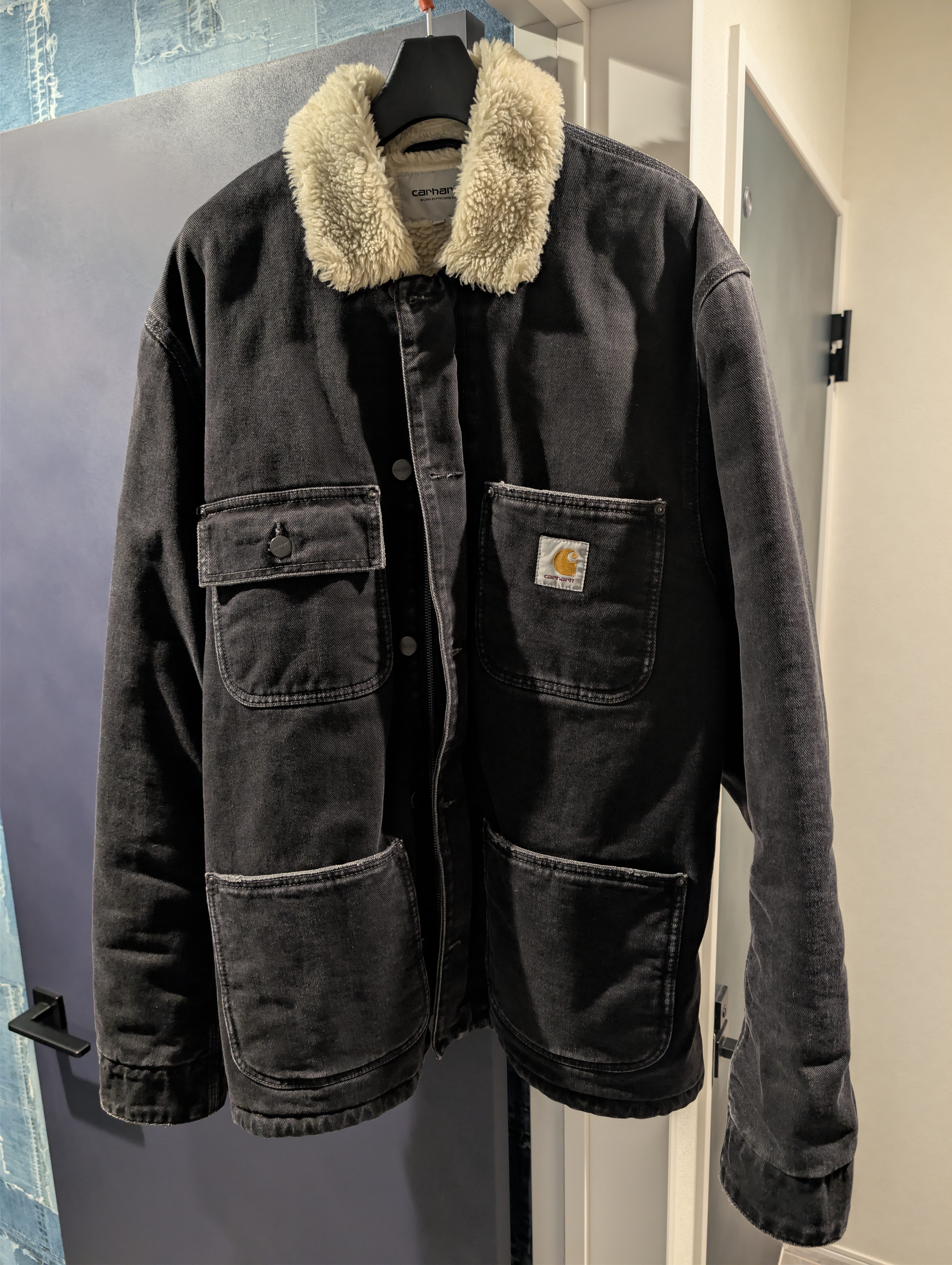 Carhartt/カーハート/Fairmount Coat/カバーオール/ボアジャケット/キルティング/ブラックデニム/デニムジャケット/Lサイズ/防寒/極暖/アメカジ/ストリート/STREET/スケボー/スケーター/大きいサイズ/Detroit/デトロイト