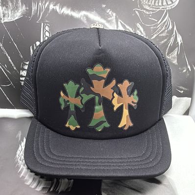 Chrome Hearts 3 Cemetery Cross King Taco Trucker Cap "Black/Camouflage"