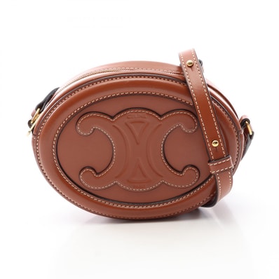 セリーヌ CELINE トリオンフ オバールパース キュイル ショルダーバッグ バッグ レザー レディース ブラウン系 10I703DPQ 【中古】