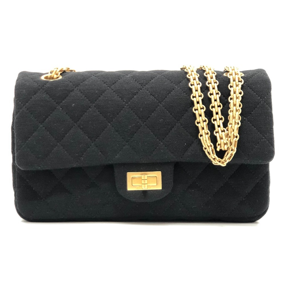 シャネル CHANEL 2.55金具 ココシャネル メッセージ モチーフ マトラッセ25 マトラッセ 25 Wチェーンバッグ カバン 斜め掛け ショルダーバッグ ファブリック ブラック 新品同様