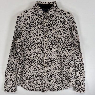 古着 ラルフローレン RALPH LAUREN 長袖シャツ 花柄 ボタンダウンシャツ ワンポイント ロゴ 刺繍 L ブラック系 総柄 レディース