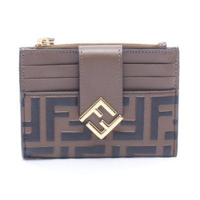 フェンディ FENDI FFダイヤモンド カードケース コインケース 財布 レザー レディース ブラウン系 / ブラック系 8M0507 【中古】