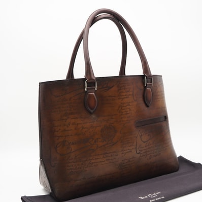 美品 Berluti ベルルッティ ヴェネチアレザー カリグラフィ トゥジュール トートバッグ TOUJOURS-V2 ハンドバッグ ブラウン カーフレザー メンズ