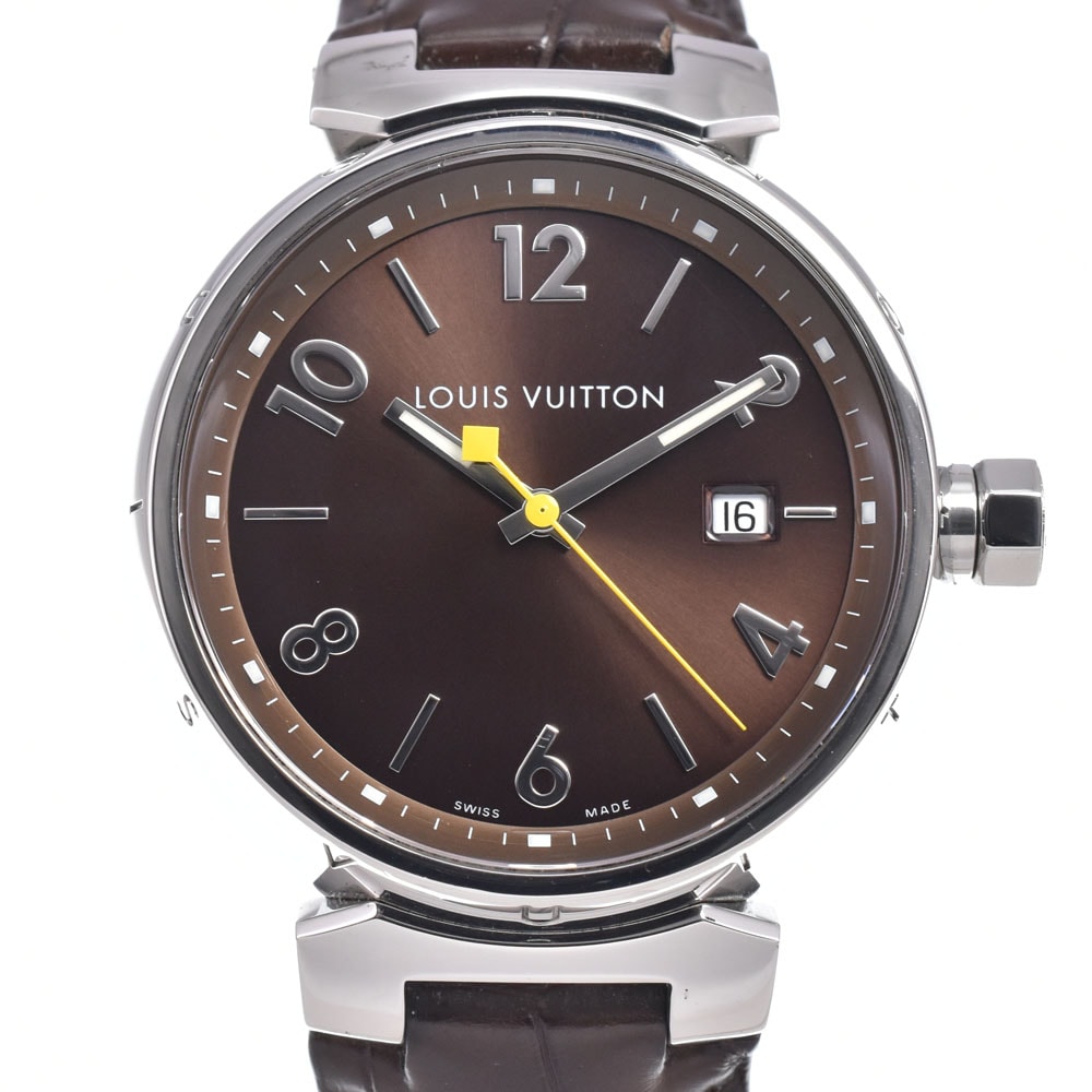 ルイ・ヴィトン LOUIS VUITTON Q1111 タンブール GM ブラウン クォーツ メンズ 美品 箱・保証書付き 腕時計 J#150376