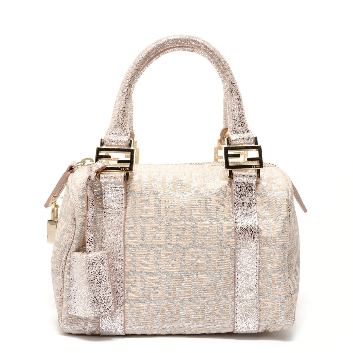 フェンディ FENDI ズッキーノ ミニボストンバッグ シルバーラメ ハンドバッグ【中古】