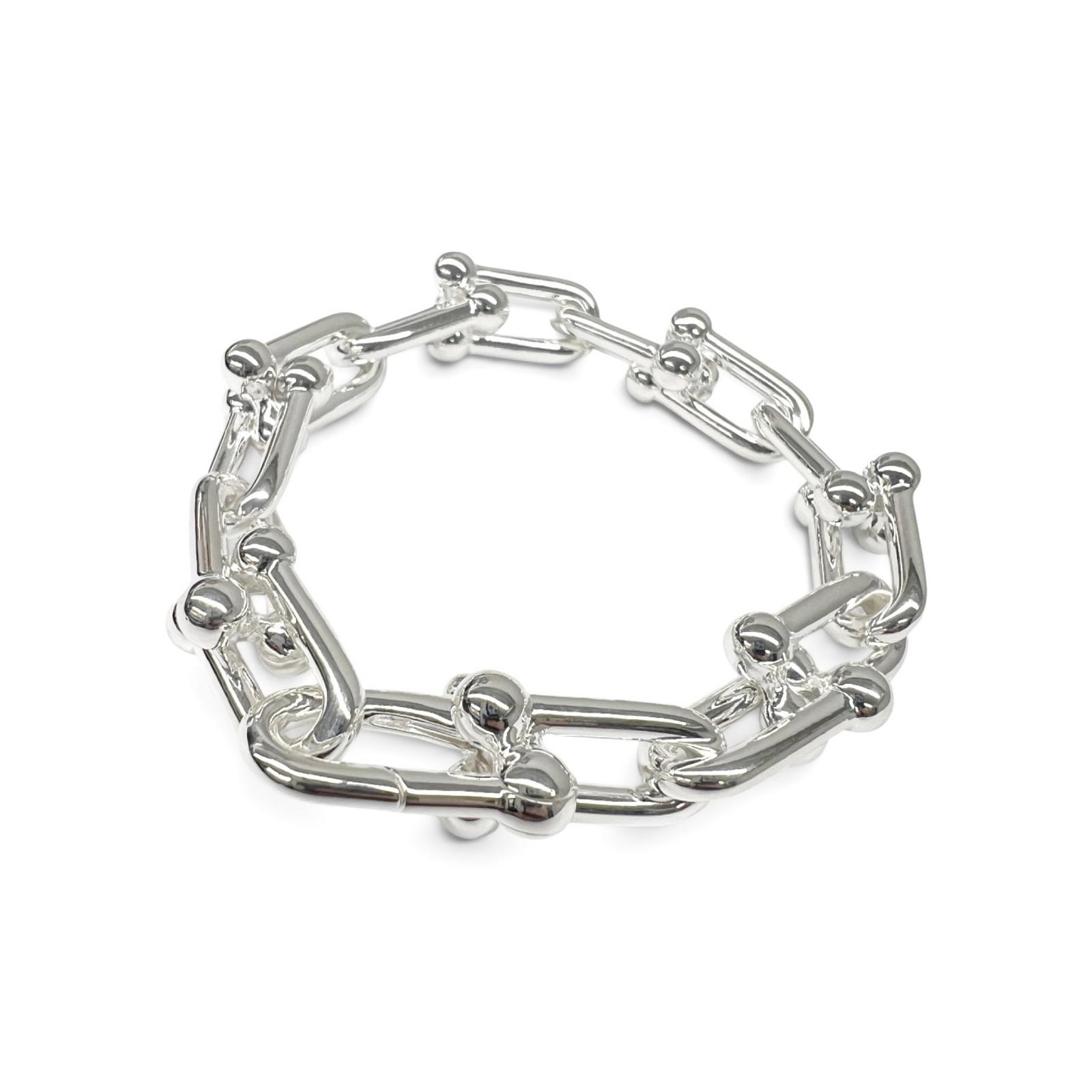 TIFFANY 極美品 ティファニー ハードウェア ラージリンク ブレスレット シルバー SV925 ブレスレット 20cm(14コマ) 60.8g バングル Aランク 中古 鑑定済 ティファニーアクセ