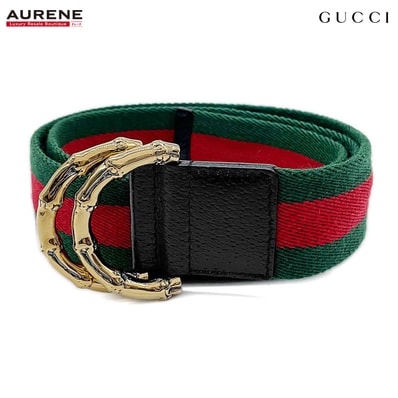 GUCCI グッチ ウェブストライプ リング ガチャ ベルト
バンブーバックル ナイロン メタル 80/32 グリーン ユニセックス
【中古】