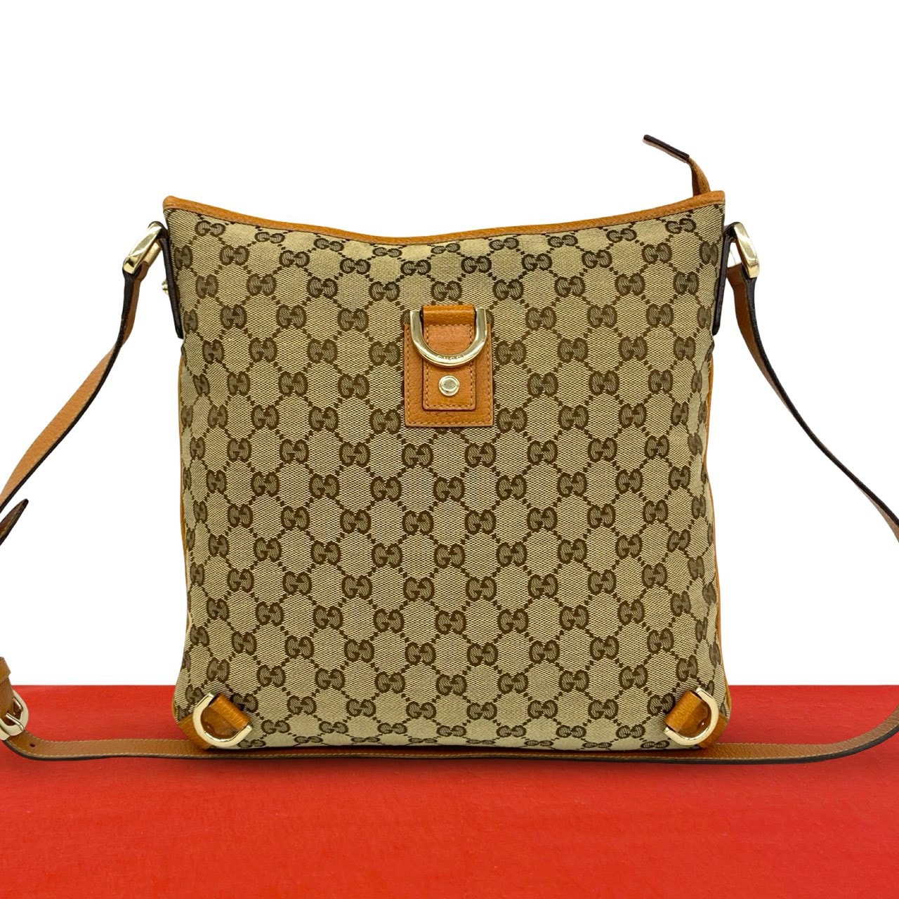 GUCCI グッチ GG ロゴ キャンバス レザー ショルダーバッグ ブラウン
 60526