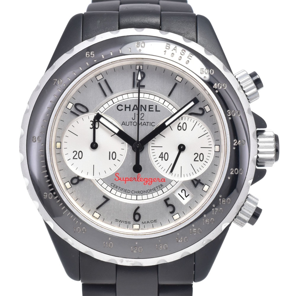シャネル CHANEL H2039 J12 スーパーレッジェーラ クロノグラフ デイト シルバー 自動巻き メンズ 良品 腕時計 Q#149242