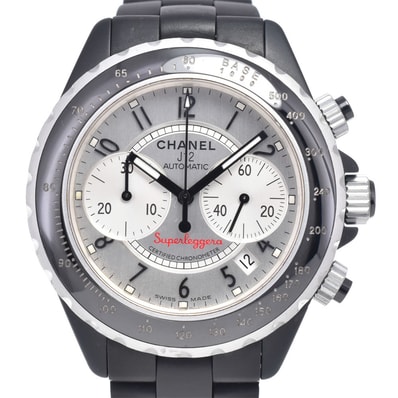 シャネル CHANEL H2039 J12 スーパーレッジェーラ クロノグラフ デイト シルバー 自動巻き メンズ 良品 腕時計 Q#149242
