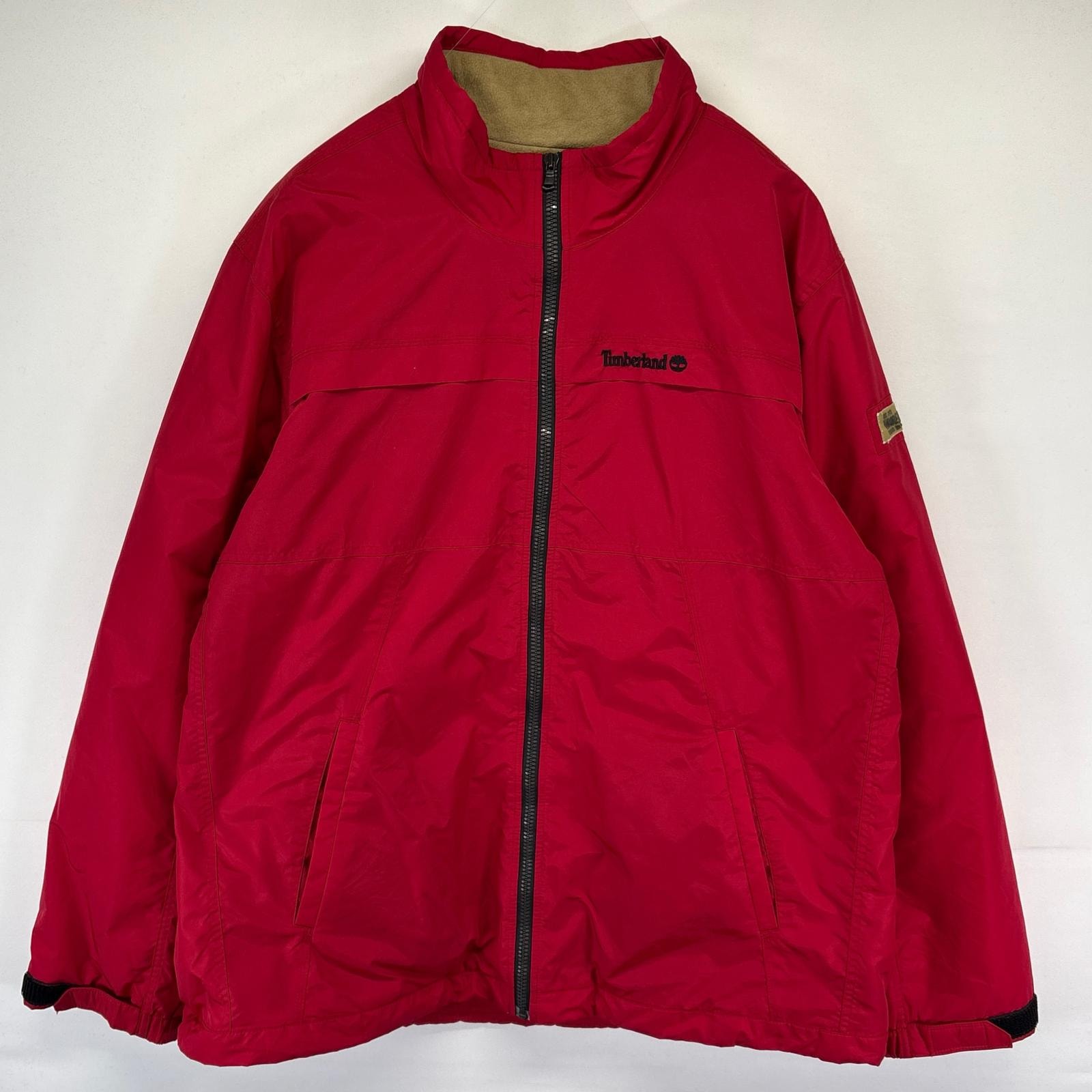 古着 ティンバーランド Timberland ジャケット フルジップ ワンポイントロゴ 中綿 大きいサイズ フリースライナー 2XL  レッド系 メンズ