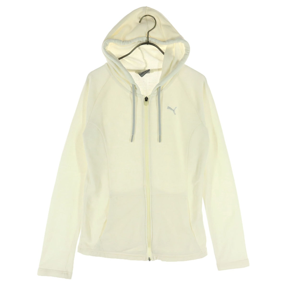PUMA プーマ ワンポイントロゴ 長袖 ジップパーカー M アイボリー