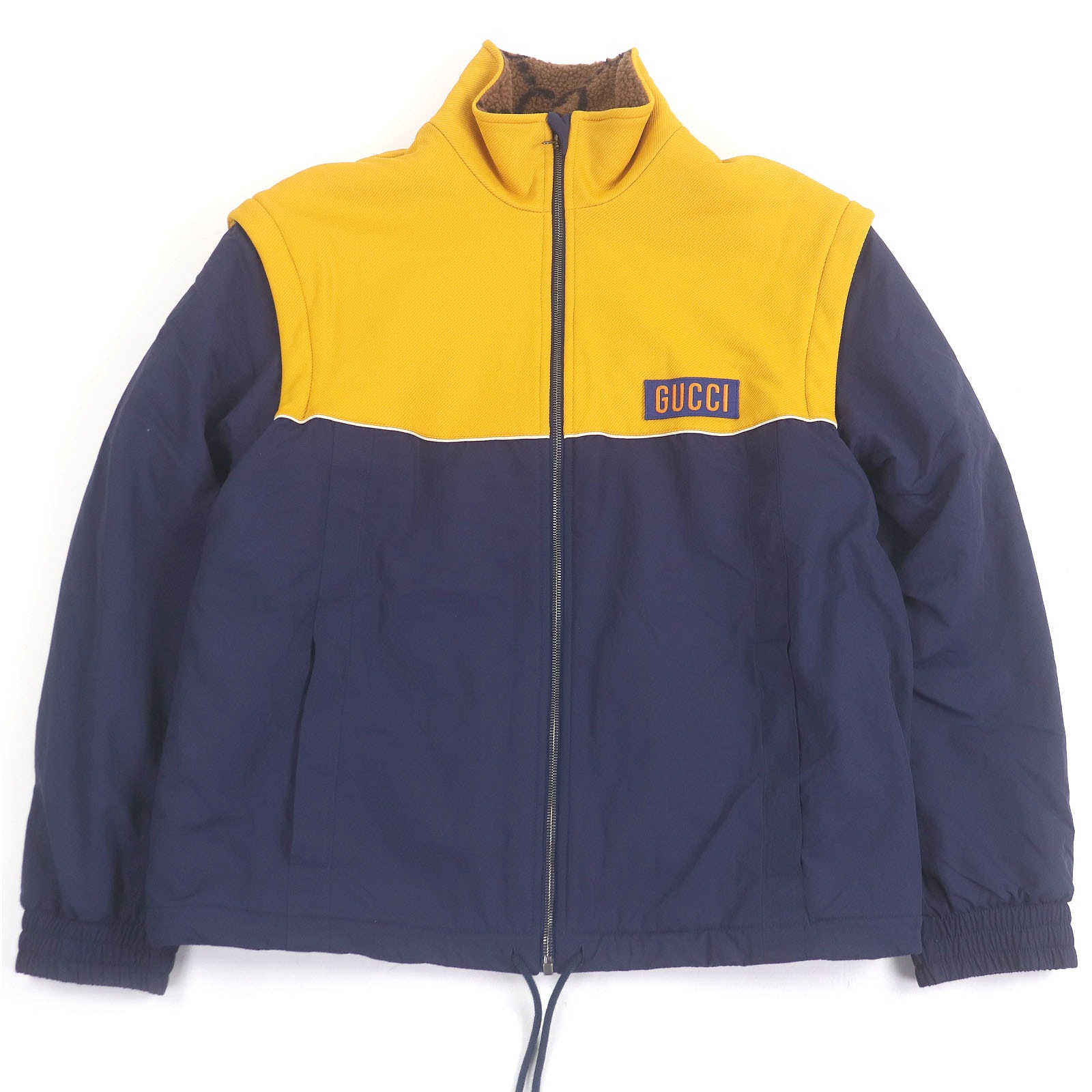 美品 グッチ ジャケット ネイビー イエロー メンズ M 673635