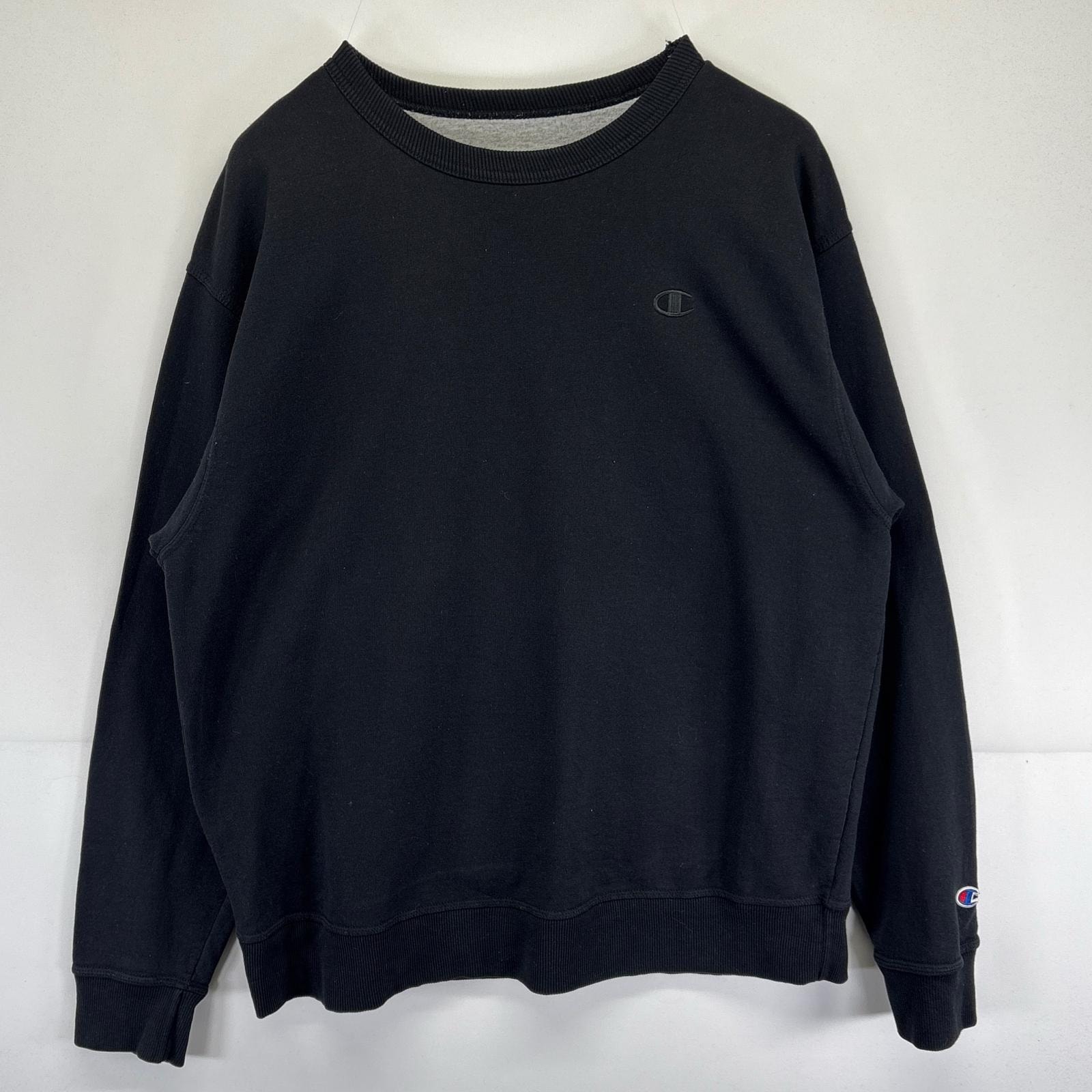 古着 チャンピオン Champion スウェット 大きいサイズ トレーナー クルーネック スポーツ ワンポイントロゴ刺繍 XL  ブラック メンズ