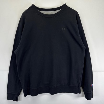 古着 チャンピオン Champion スウェット 大きいサイズ トレーナー クルーネック スポーツ ワンポイントロゴ刺繍 XL ブラック メンズ