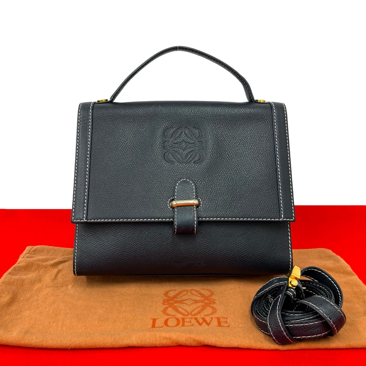 LOEWE ロエベ アナグラム ロゴ レザー ショルダーバッグ ネイビー
 j14-1