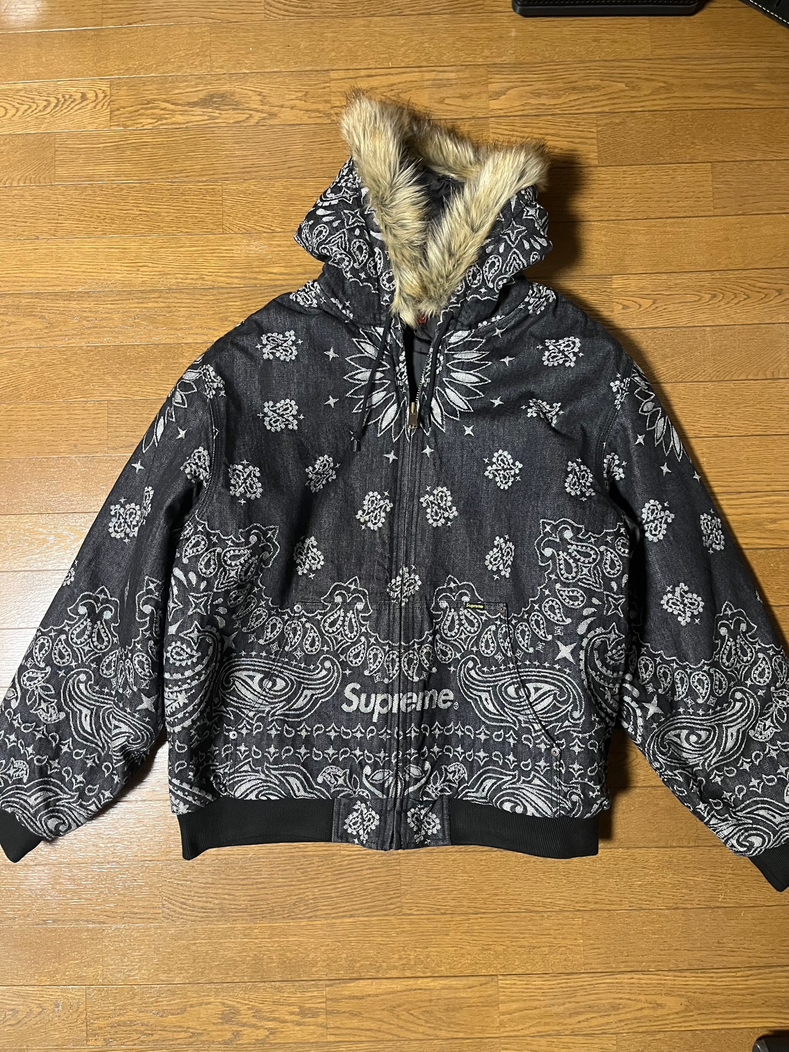 Supreme Bandana Jacquard Denim Hooded Work Jacket "Black"