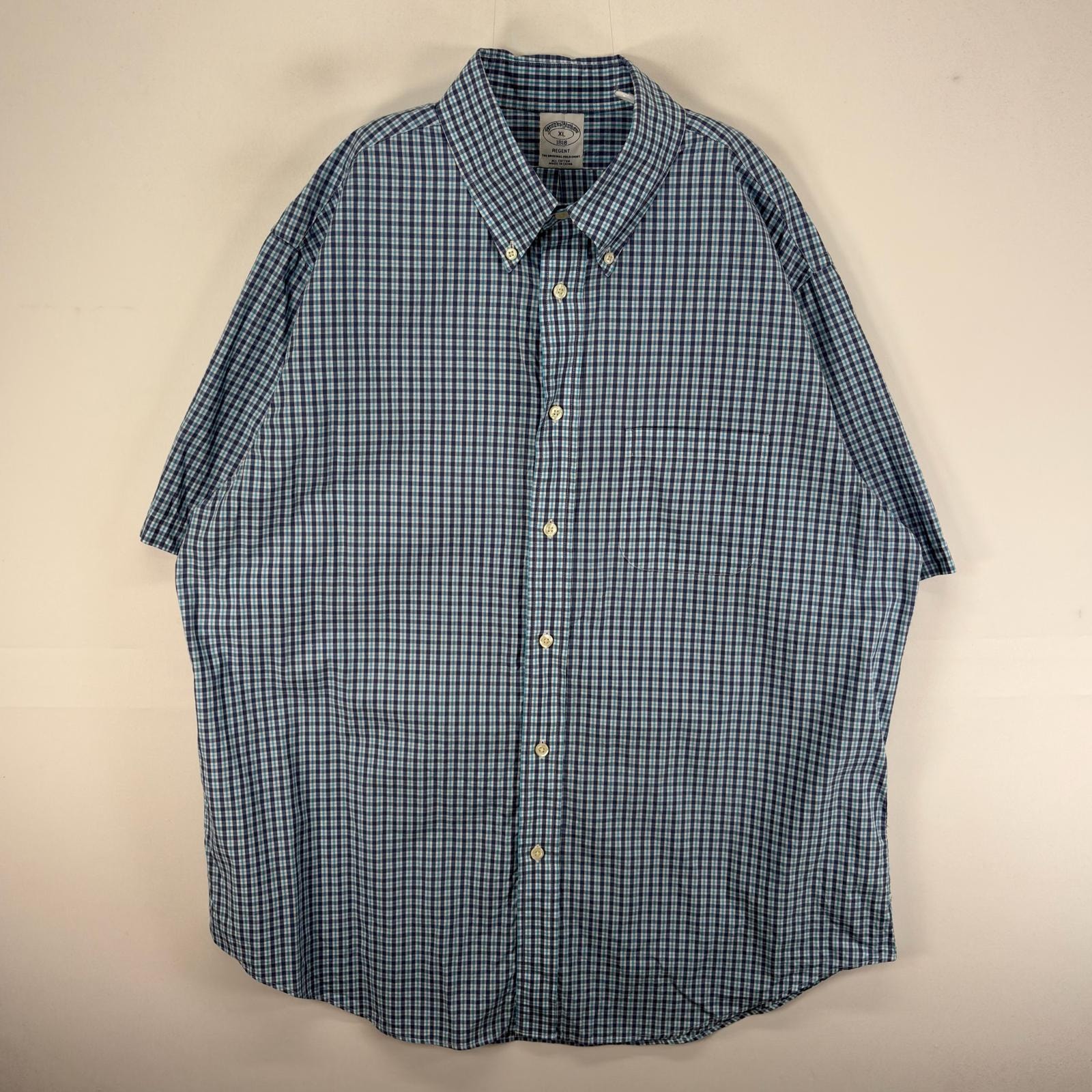 古着 ブルックスブラザーズ Brooks Brothers 半袖シャツ ボタンダウン 胸ポケ XL  ブルー系 チェック メンズ
