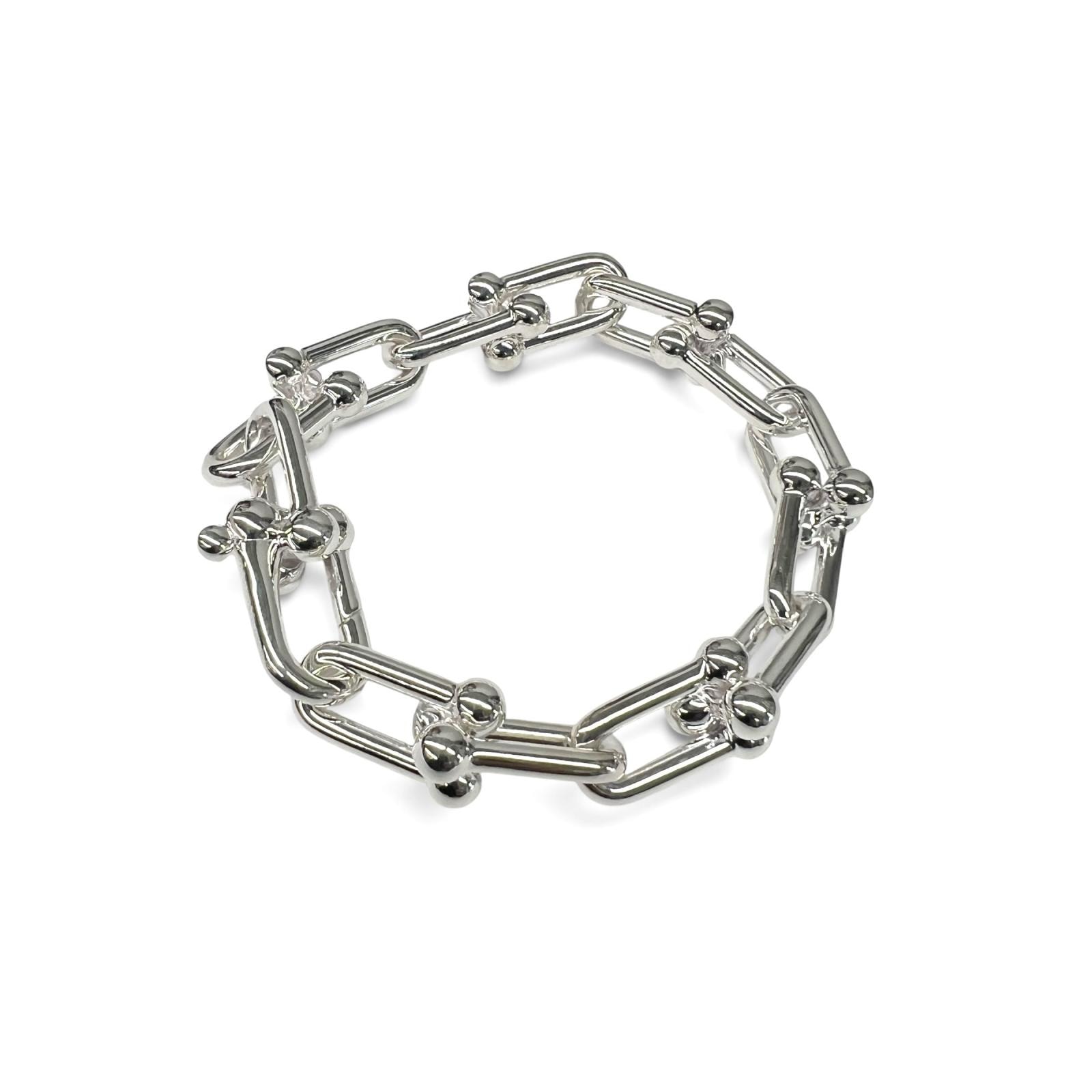 Tiffany&Co 極美品 ティファニー ハードウェア ラージリンク Lサイズ ブレスレット シルバー SV925 20cm(14コマ) 61.1g バングル Aランク 中古 鑑定済 ティファニーアクセ