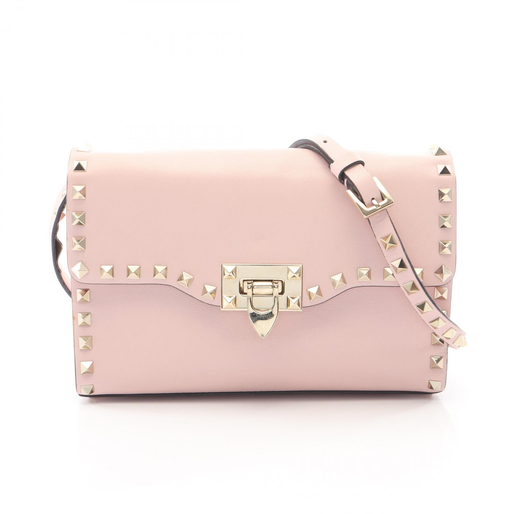 ヴァレンティノ・ガラヴァーニ Valentino Garavani ロックスタッズ スモール ショルダーバッグ バッグ レザー レディース ピンク系 【中古】