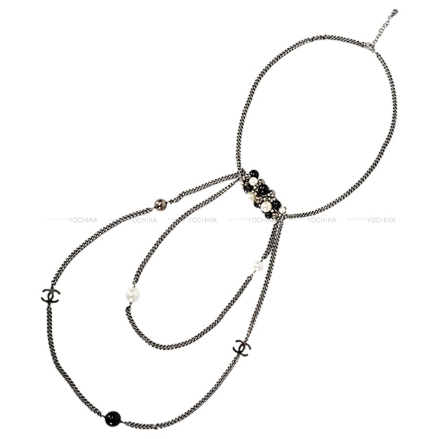 【渋谷並木橋店】CHANEL シャネル ネックレス ココマーク パール ラインストーン トリプルチェーン トップ 新品同様【中古】