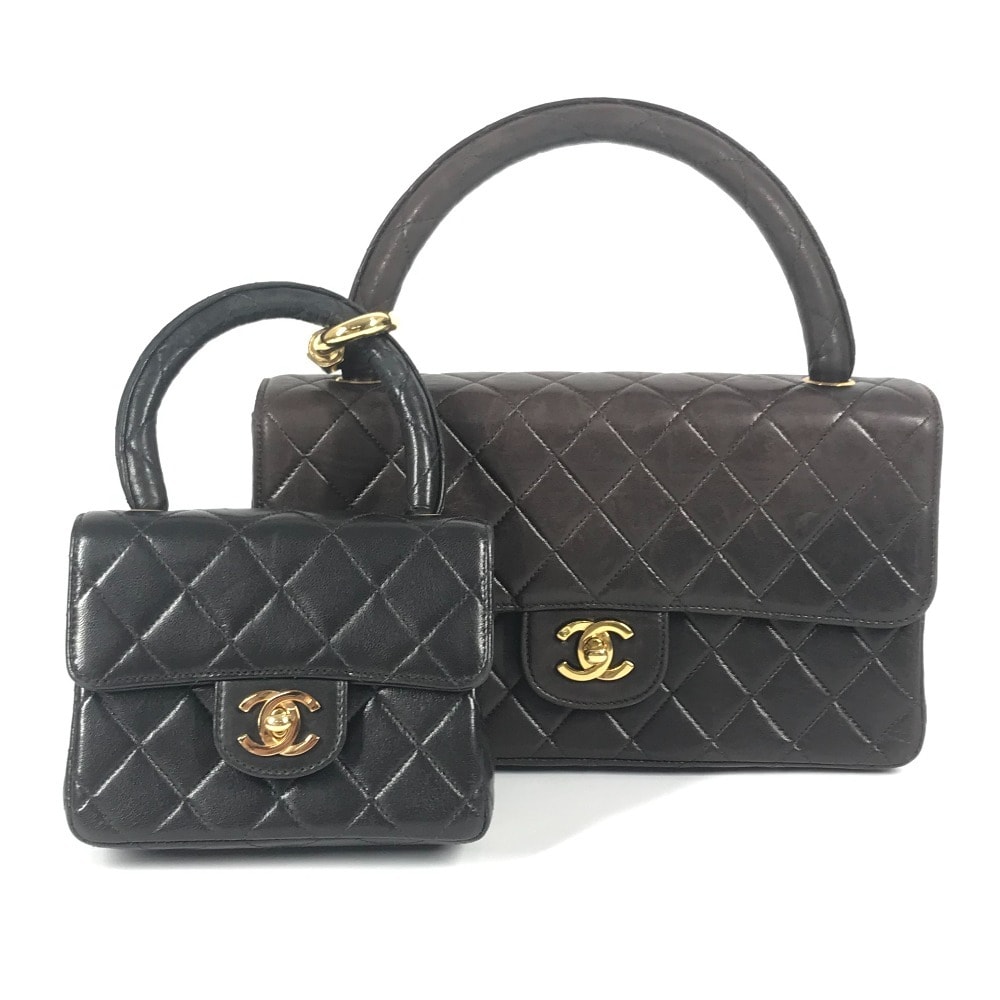 シャネル CHANEL 親子バッグ CC ココマーク ロゴ マトラッセ キルティング カバン トートバッグ フラップ カラビナ ハンドバッグ ラムスキン ブラック