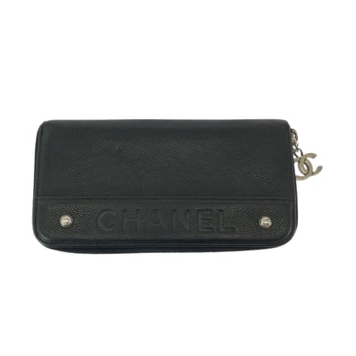 CHANEL シャネル ココマーク ブラック 黒 シルバー金具 キャビアスキン 長財布 ラウンドファスナー 600945 【中古】