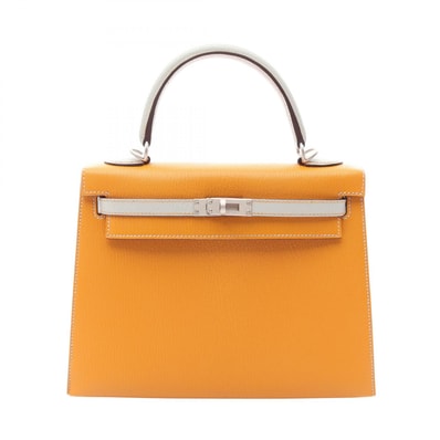 エルメス HERMES ケリー25 2WAY ハンドバッグ バッグ レザー シェーブル シェーブル ムタード D刻印(2019年製造) レディース オレンジ系 / グレー系 【中古】