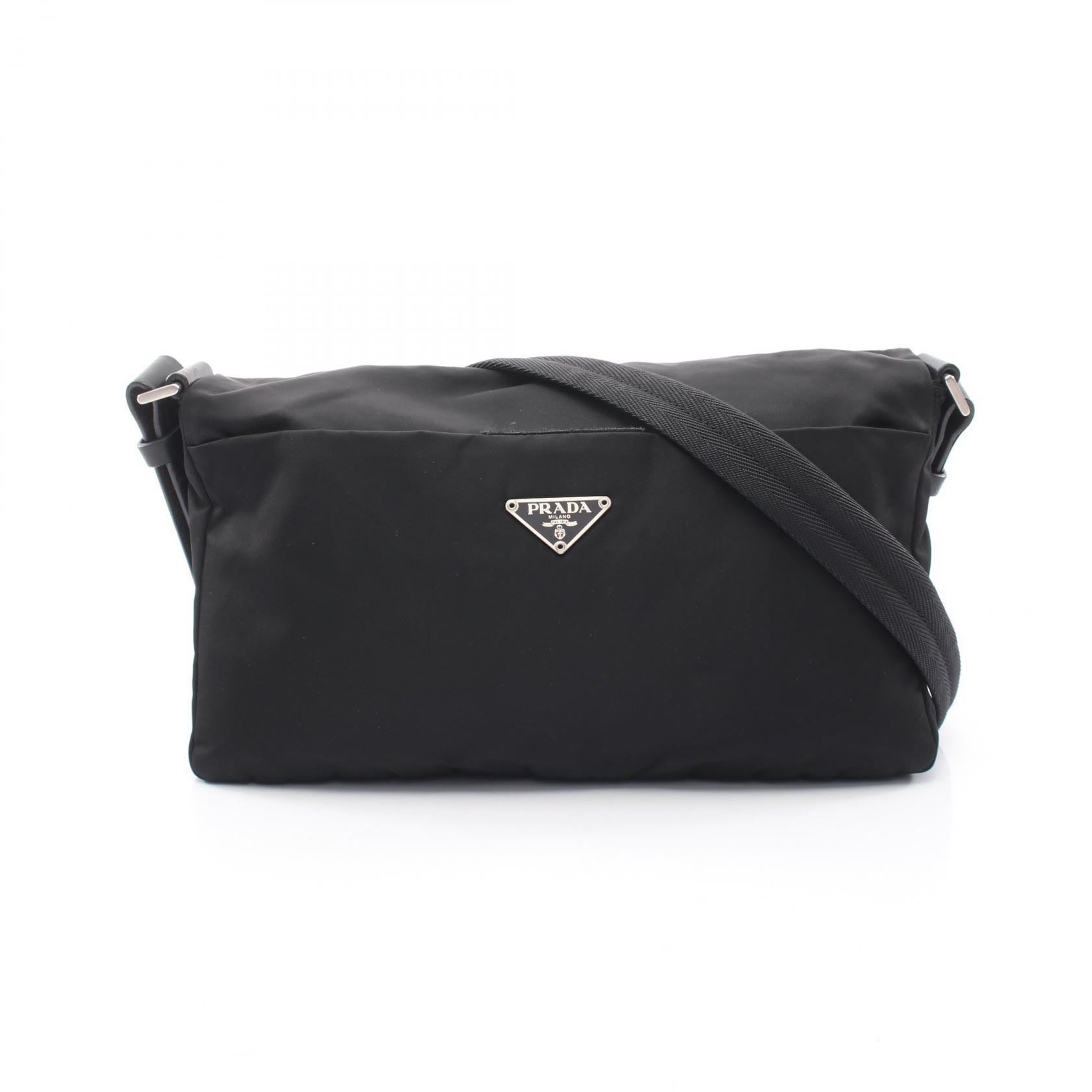 プラダ PRADA トライアングルロゴ ショルダーバッグ バッグ ナイロン レザー レディース ブラック系 【中古】