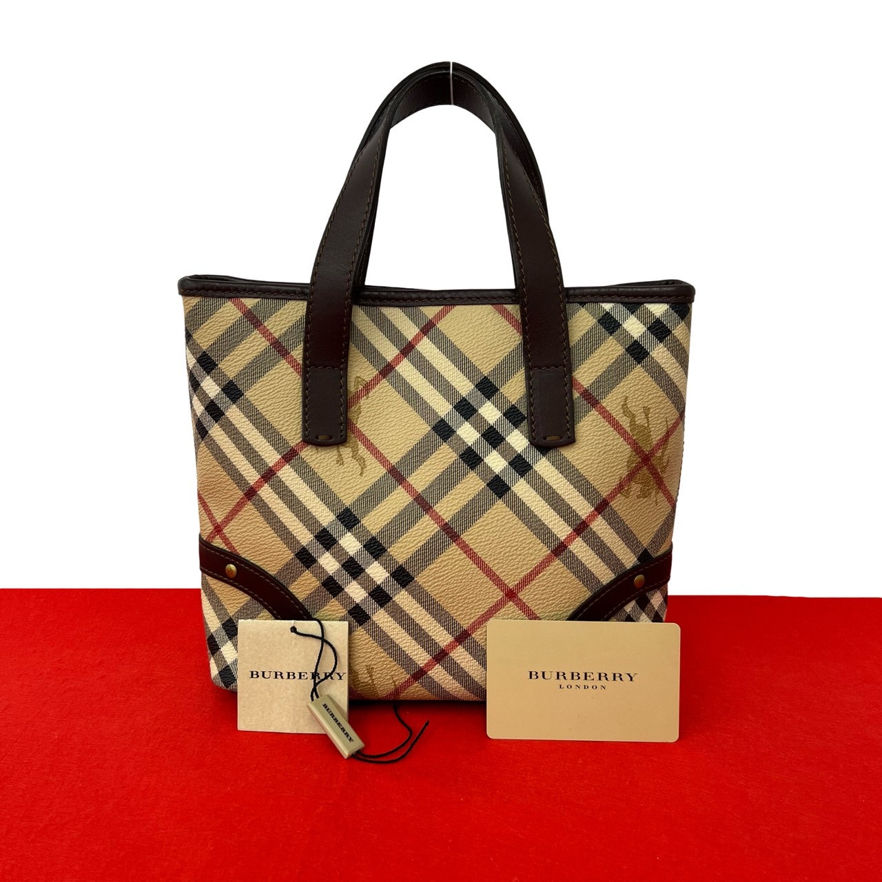 BURBERRY バーバリー ノバチェック シャドーホース 柄 レザー PVC ハンドバッグ ブラウン
 11815