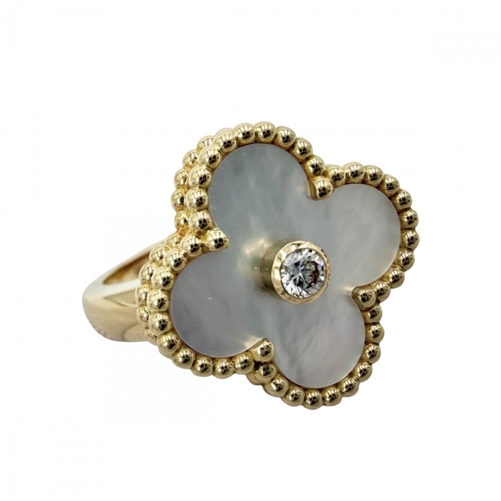 Van Cleef & Arpels ヴァンクリーフ&アーペル 指輪 アクセサリー ヴィンテージアルハンブラ 18金YG Au750 ジュエリー K18イエローゴールド    マザーオブパール 約6号 レディース 約6.8g【中古品】