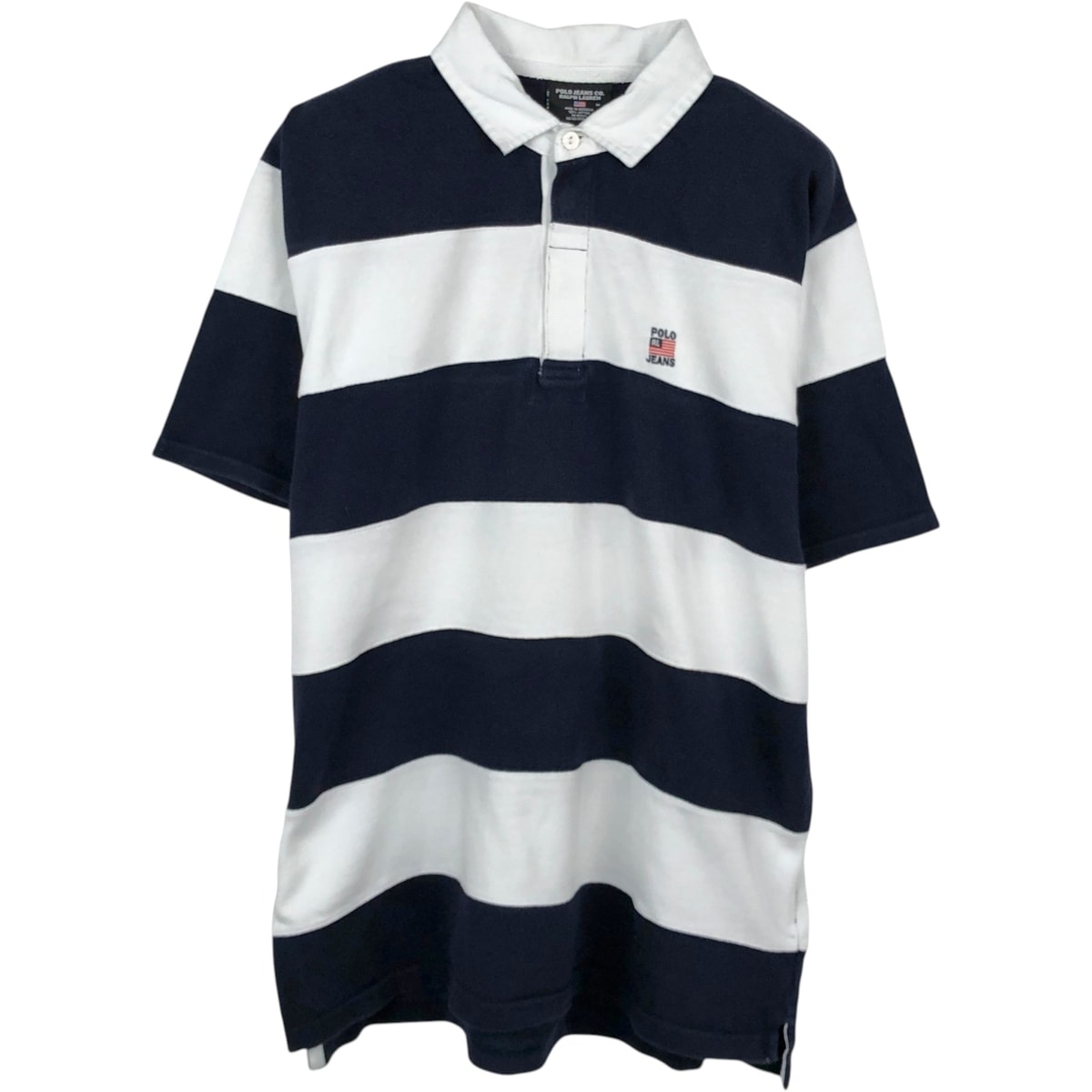 古着 ラルフローレン Ralph Lauren POLO JEANS COMPANY ボーダー柄 半袖 ラガーシャツ メンズM相当/eaa666575