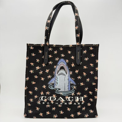 COACH(コーチ)Sharky トートバッグ フローラル柄 シャークプリント ブラック系 キャンバス レザー レディース 25113