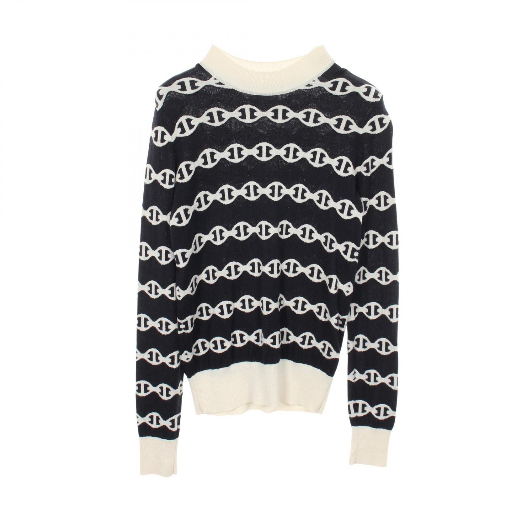 エルメス HERMES シェーヌダンクル ニット 衣料品 トップス カシミヤ シルク シルク ホワイト レディース ネイビー系 / ホワイト系 5E2697DF 【中古】