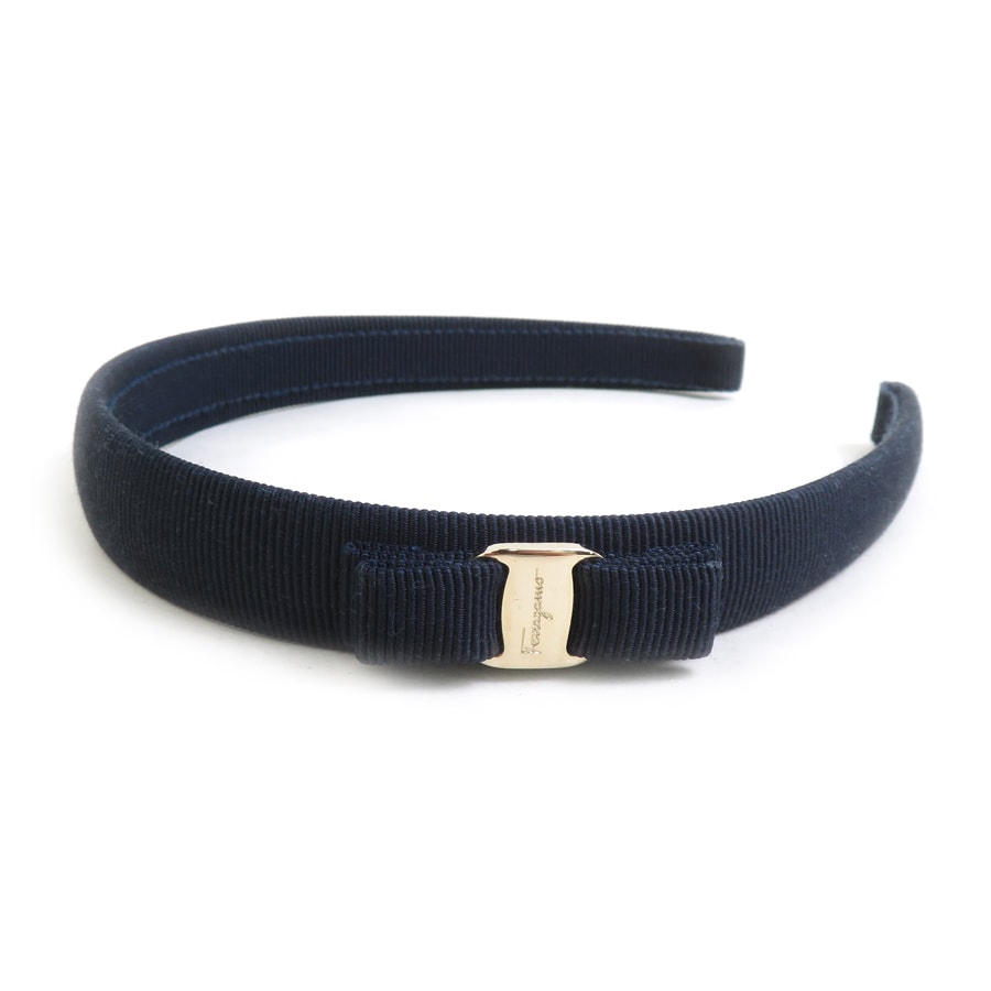 サルヴァトーレフェラガモ Salvatore Ferragamo カチューシャ ヴァラリボン キャンバス ネイビー レディース【中古】 56744k