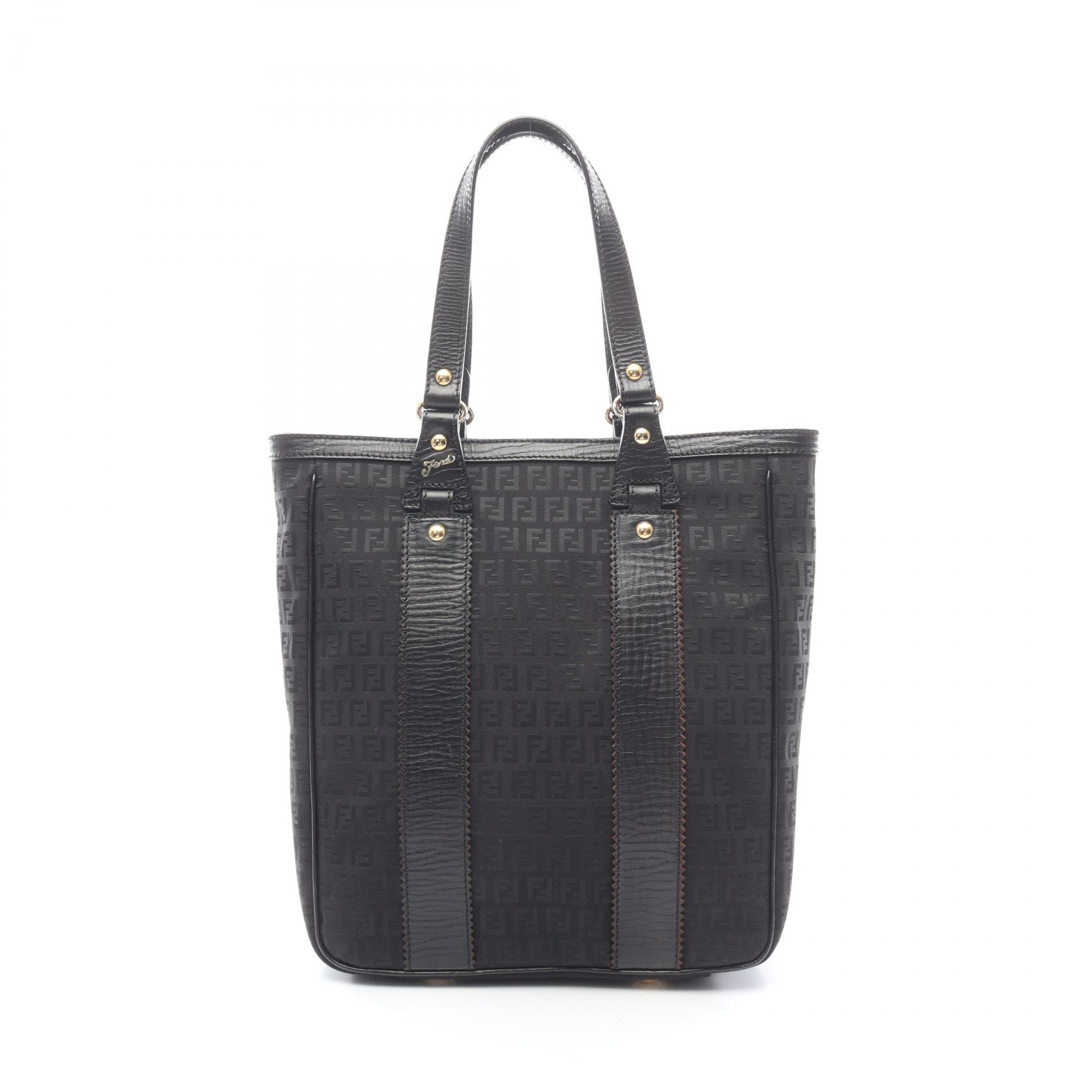 フェンディ FENDI ズッキーノ トートバッグ バッグ キャンバス レザー レディース ブラック系 【中古】