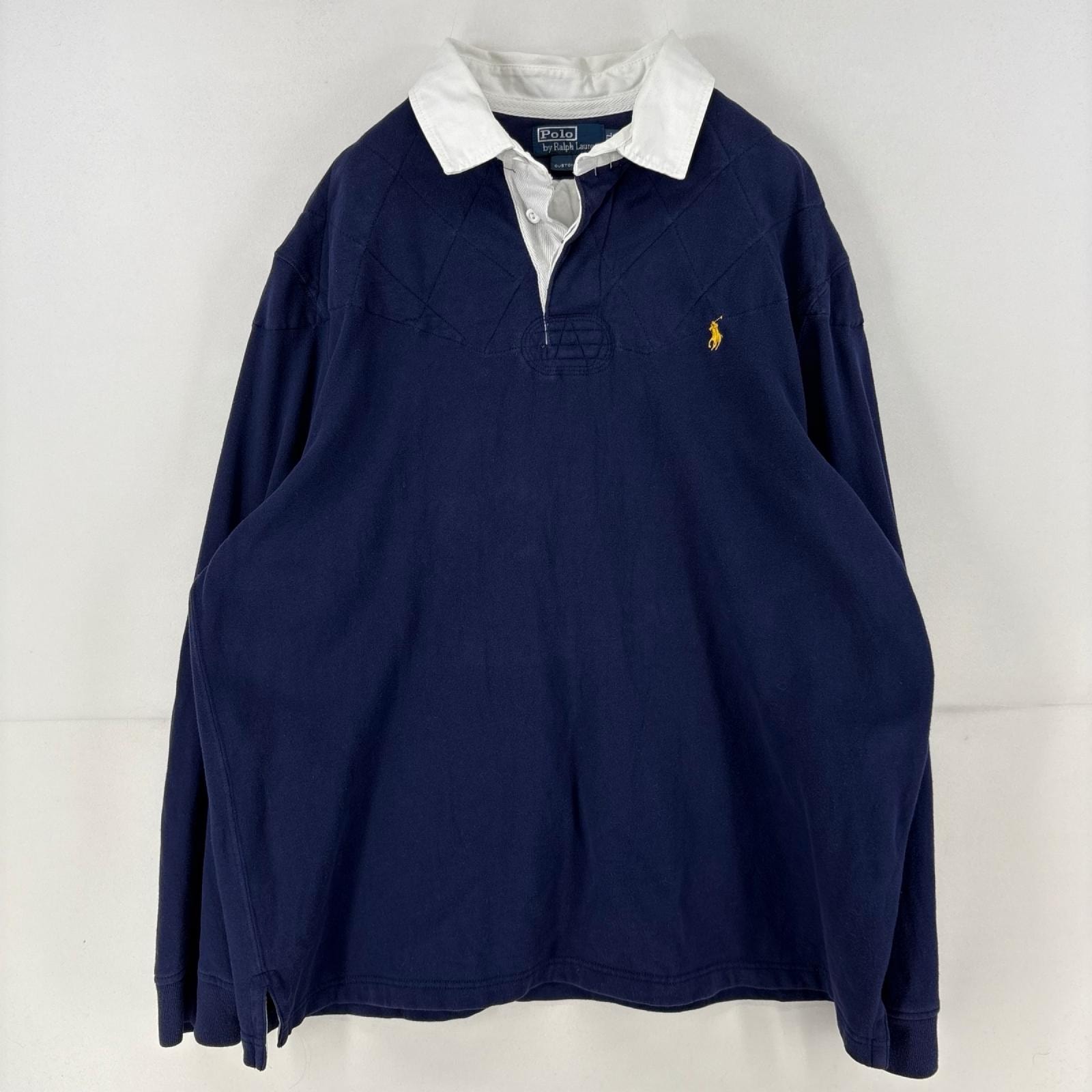 古着 ポロバイラルフローレン Polo by Ralph Lauren 長袖シャツ ワンポイント ラガーシャツ ロゴ 刺繍 2XL  ネイビー メンズ