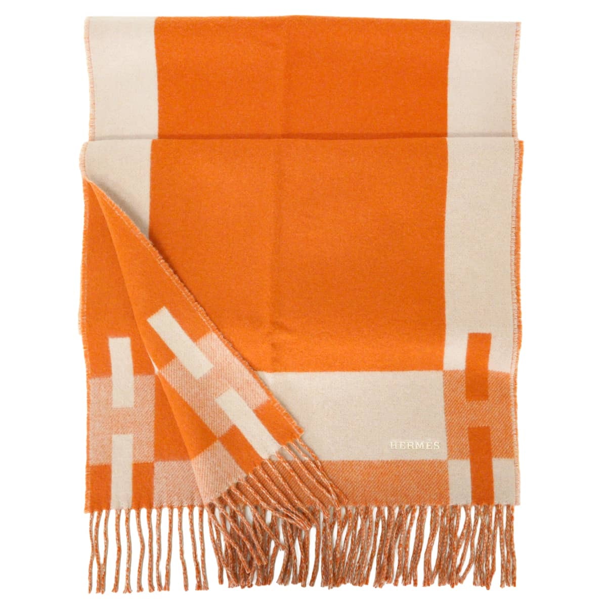HERMES エルメス マフラー Hパッサン アプリコット/グレージュ カシミヤ H393870T13 新品未使用