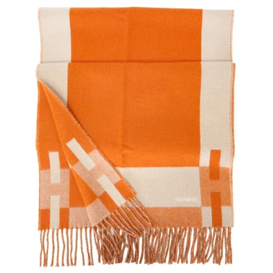 HERMES エルメス マフラー Hパッサン アプリコット/グレージュ カシミヤ H393870T13 新品未使用