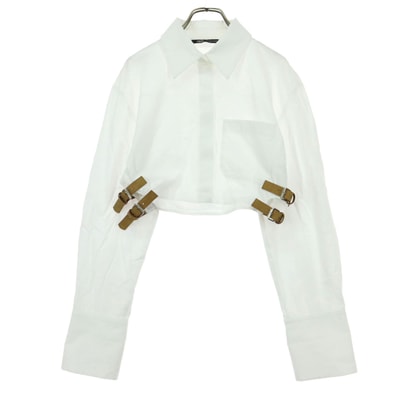 ZARA ザラ 長袖 ショート丈 シャツ S ホワイト ベルト飾り