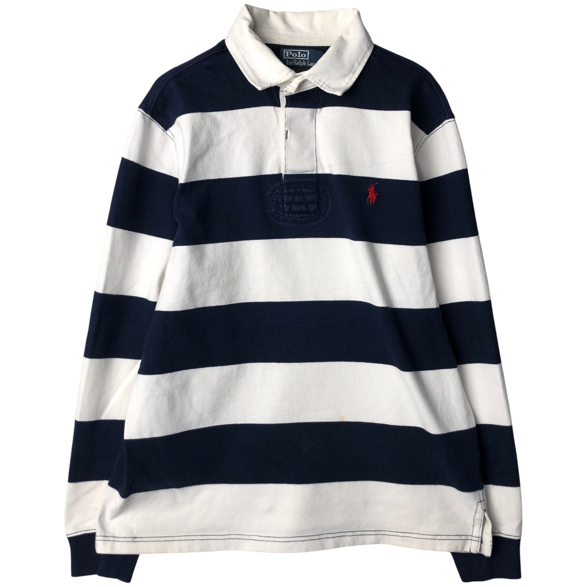 古着 ラルフローレン Ralph Lauren POLO by Ralph Lauren CUSTOM FIT ボーダー柄 長袖 ラガーシャツ メンズM相当/eaa601395