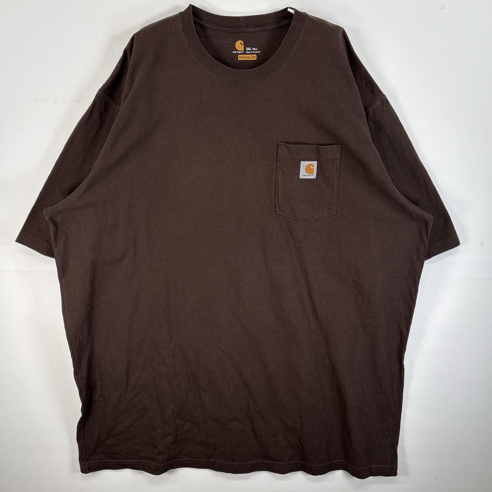 古着 カーハート Carhartt 半袖Tシャツ ワンポイント ロゴ 肉厚 大きいサイズ 3XL TALL  ブラウン 無地 メンズ