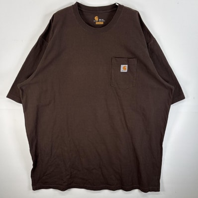 古着 カーハート Carhartt 半袖Tシャツ ワンポイント ロゴ 肉厚 大きいサイズ 3XL TALL ブラウン 無地 メンズ