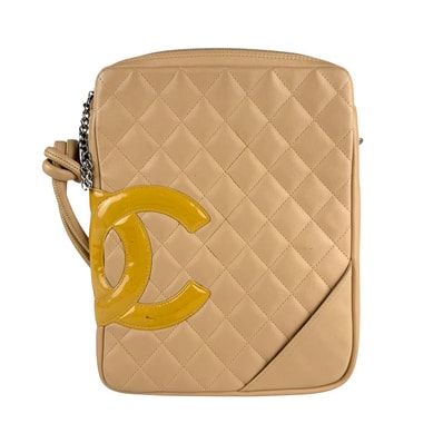 シャネル CHANEL ショルダーバッグ カンボンライン レザー ベージュ レディース【中古】 z6404