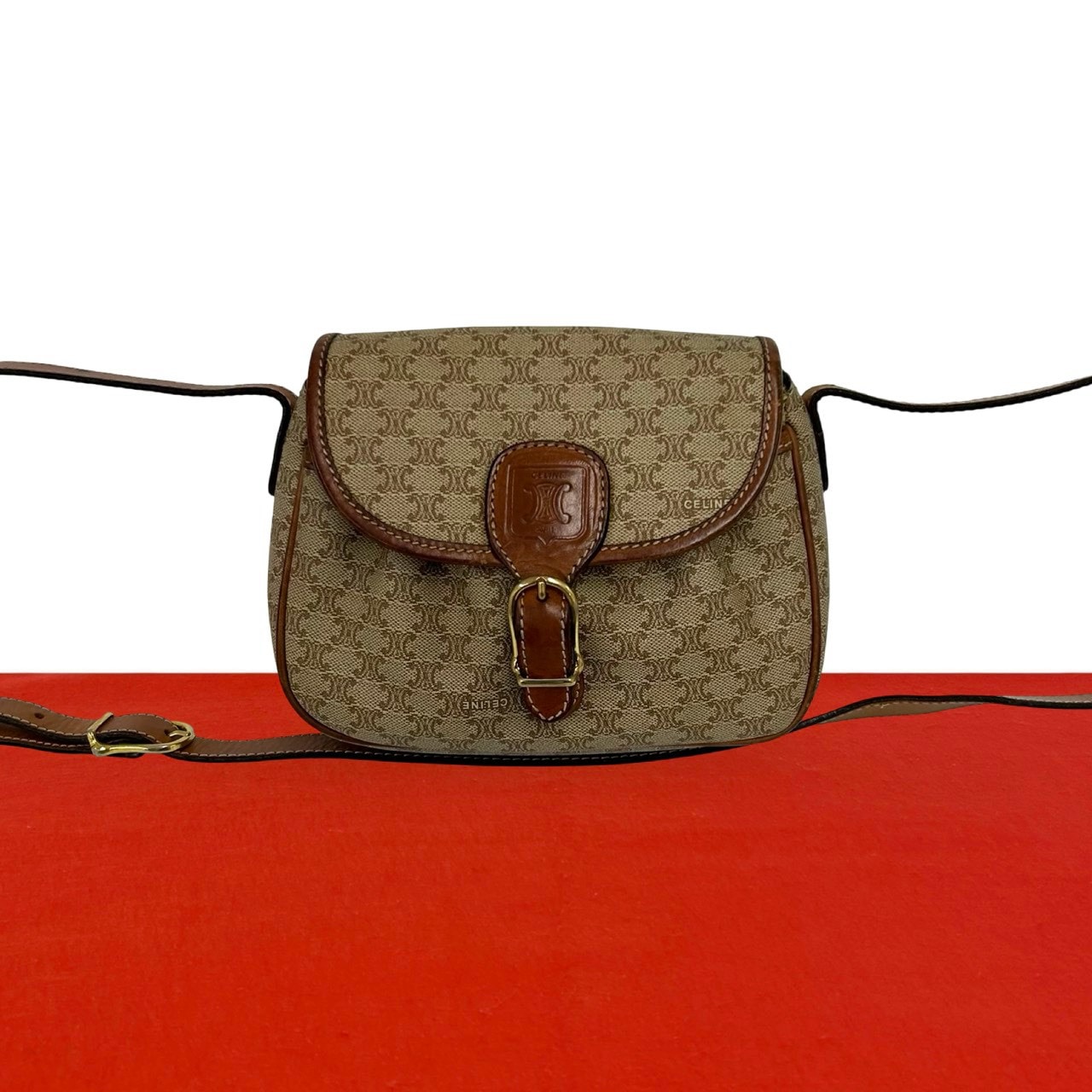 CELINE セリーヌ マカダム ブラゾン 柄 トリオンフ レザー PVC ショルダーバッグ ブラウン
96889