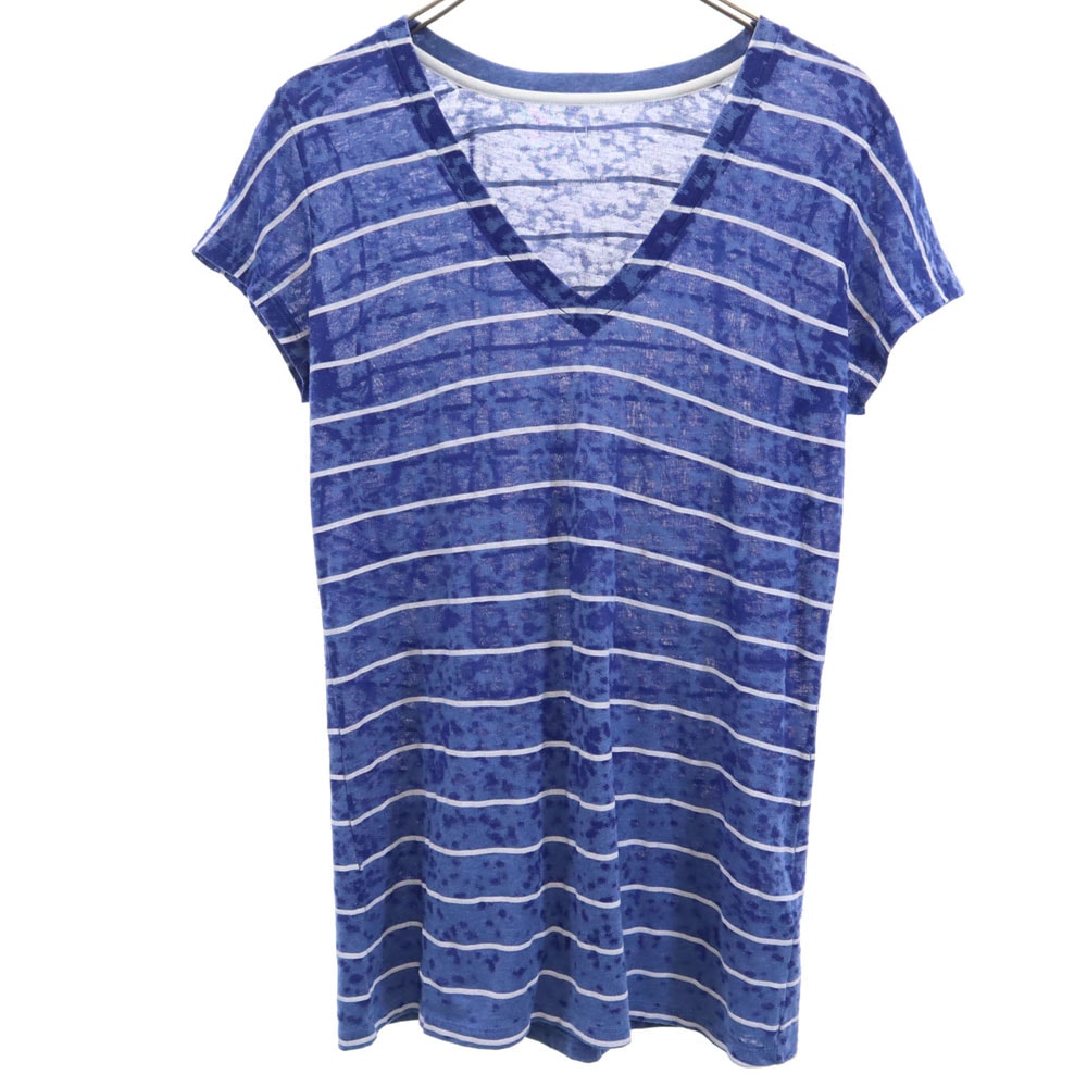 ARMANI EXCHANGE アルマーニエクスチェンジ ボーダー柄 総柄 半袖 Vネック Tシャツ L ブルー系