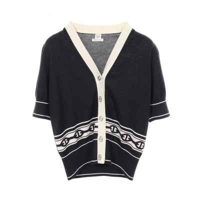 エルメス HERMES シェーヌダンクル カーディガン 衣料品 トップス カシミヤ シルク シルク レディース ネイビー系 / ホワイト系 5E2749DF 【中古】