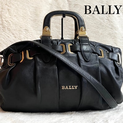 美品 BALLY バリー オールレザー ゴールド金具 バルーン トートバッグ 黒