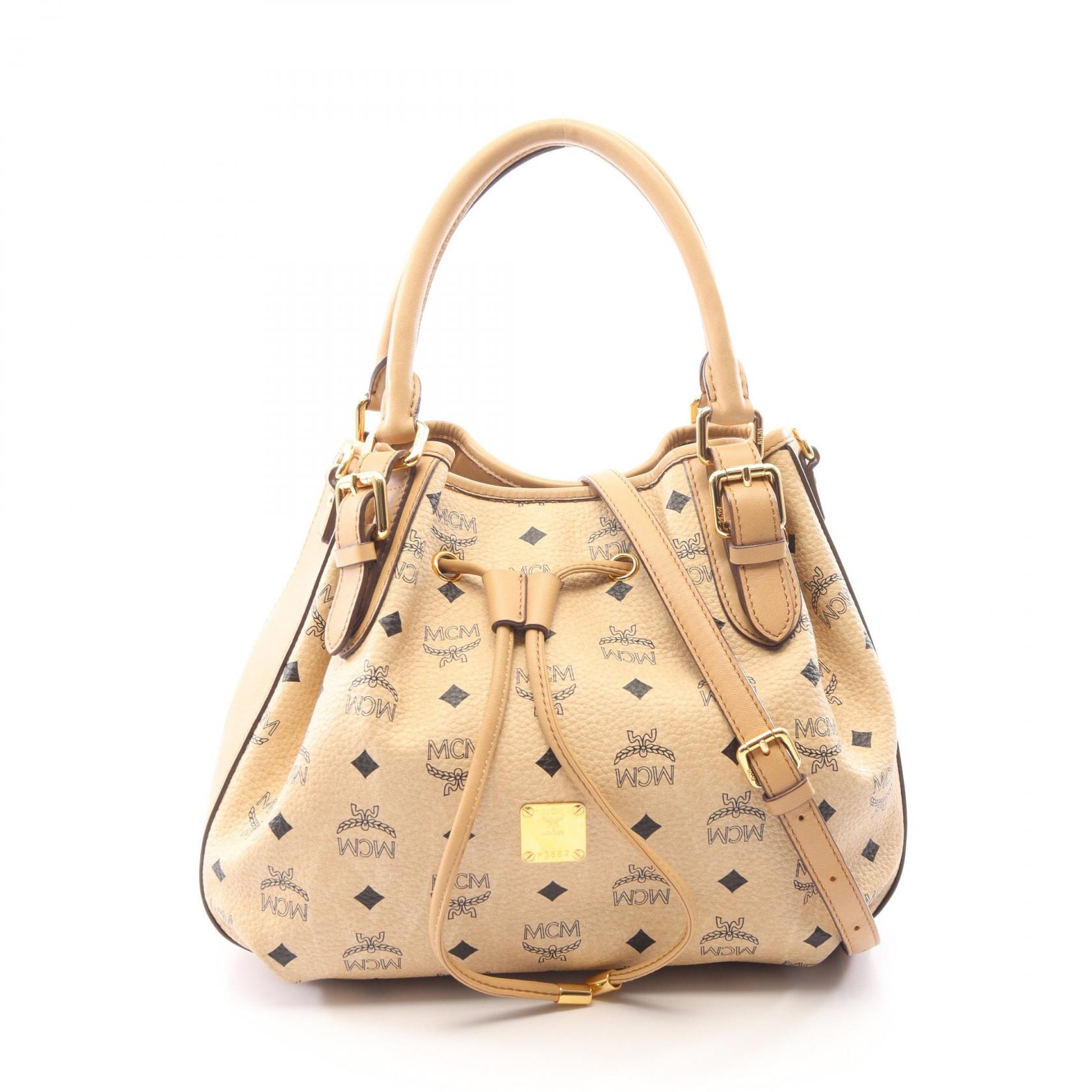 エム・シー・エム MCM ヴィセトス 2WAY ハンドバッグ バッグ PVCコーティングキャンバス レザー レディース アイボリー系 【中古】