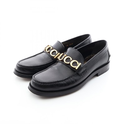 グッチ GUCCI メタルロゴ ローファー 靴 レザー レディース ブラック系 700036 【中古】